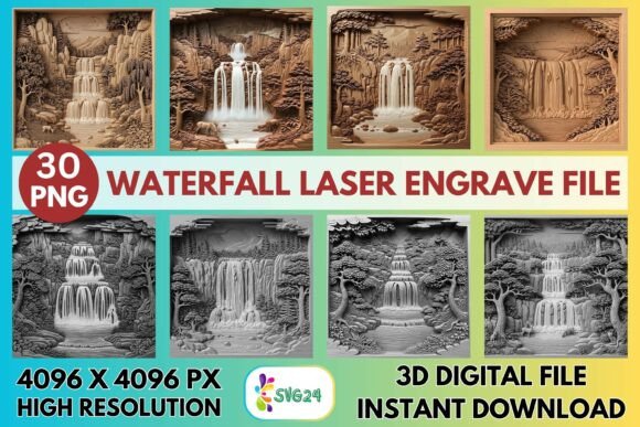 3D Waterfall Laser Engrave PNG for Handmade Graphics