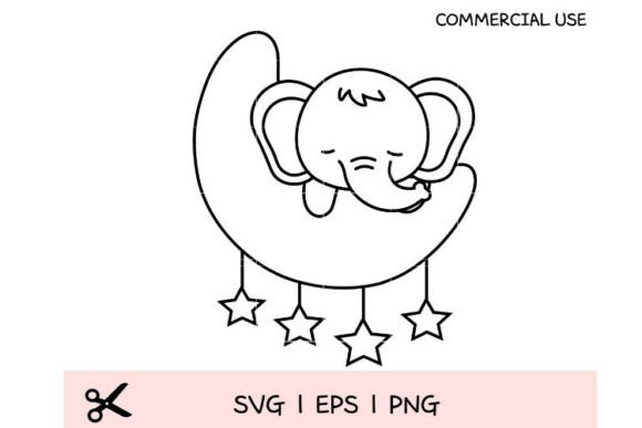 Adorable Baby Elephant Moon Stars Graphics for Illustrations