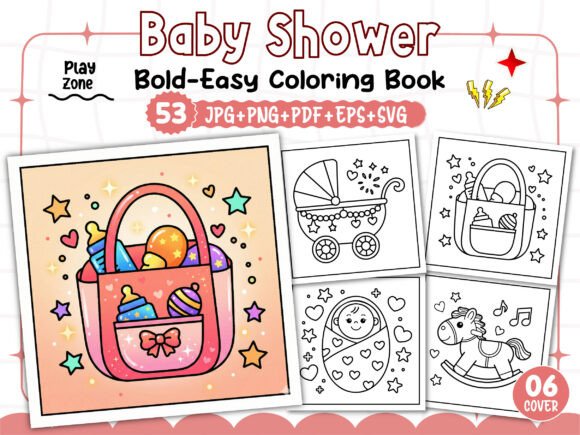 Bold and Easy Baby Shower Coloring Book Graphics