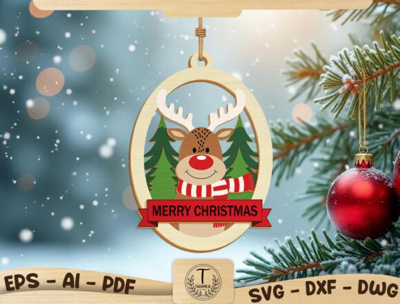Charming Reindeer Merry Christmas Ornament SVG