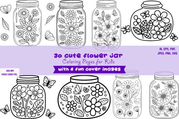 Cute Flower Jar Graphics for Branded Coloring Pages & Visual Content