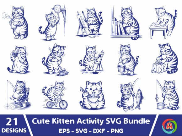 Cute Kitten Activity SVG Bundle for Graphics and Crafts