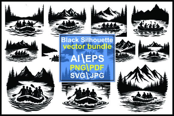 Rafting Group Silhouette: Perfect for Adventure Graphics