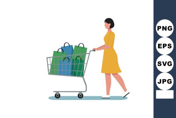Woman Pushing Shopping Cart: A Versatile Graphics Illustration